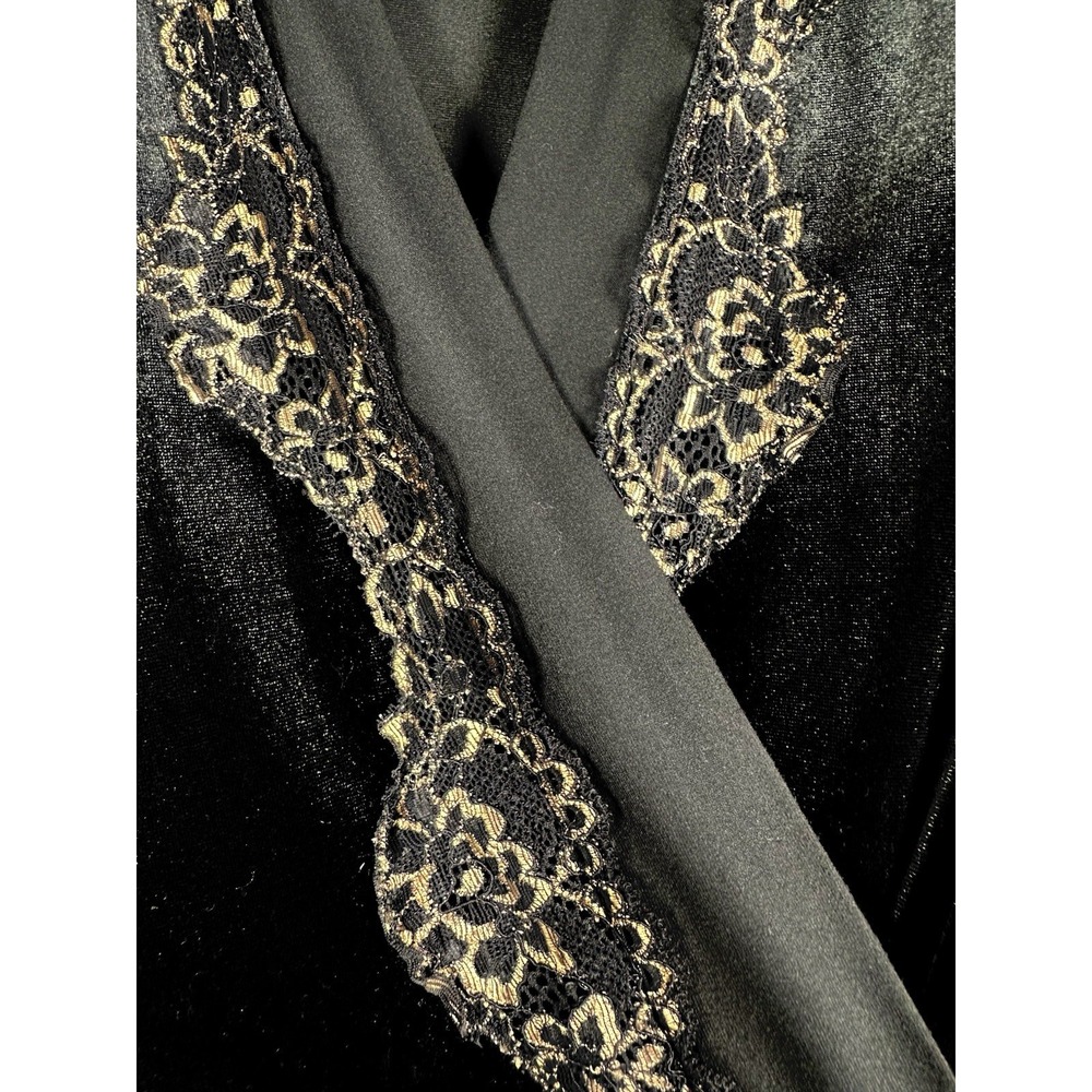 In Bloom by Jonquil Robe Womens S Black Velvet‎ Gold Lace Floral Sexy Lingerie